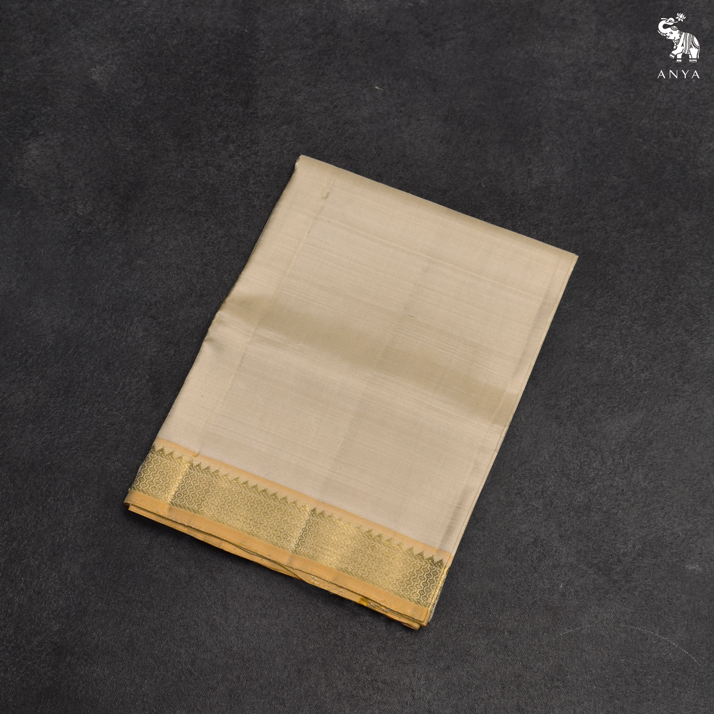 Off White Kanchi Silk Dhoti with Mustard Zari Border