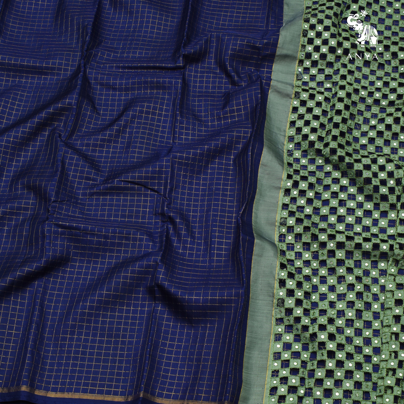 Navy Blue Kanchi Silk Saree with Zari Kattam Design