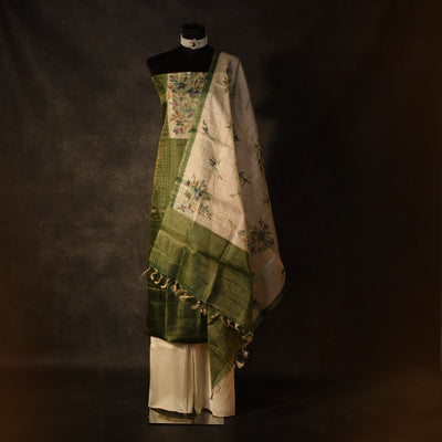 Bottle Green Tussar Silk Salwar with Zari Checks Design