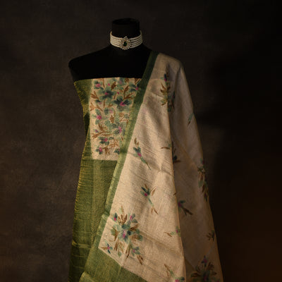 Bottle Green Tussar Silk Salwar with Zari Checks Design