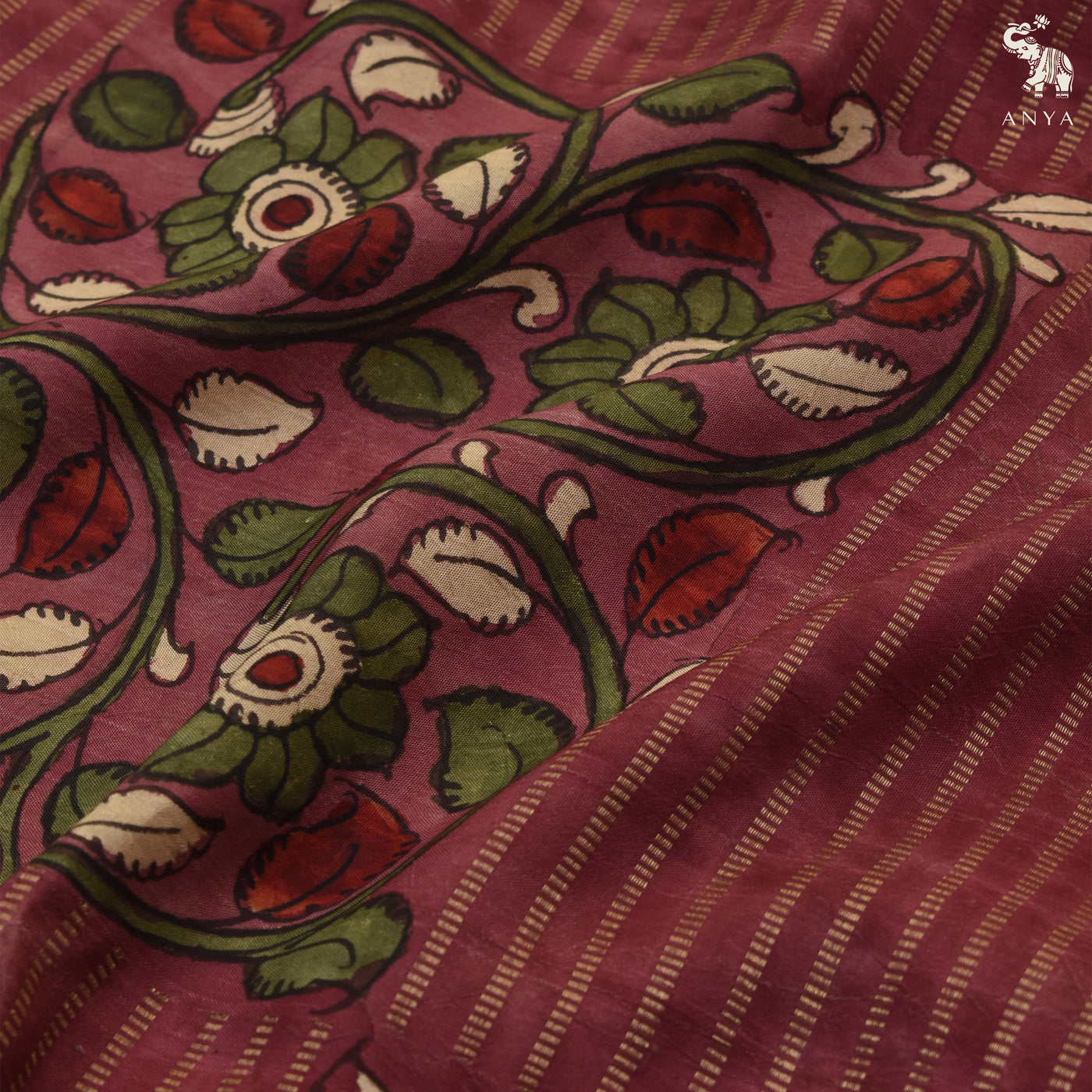 V Pakku Pen Kalamkari Silk Saree with Box Pattern Design