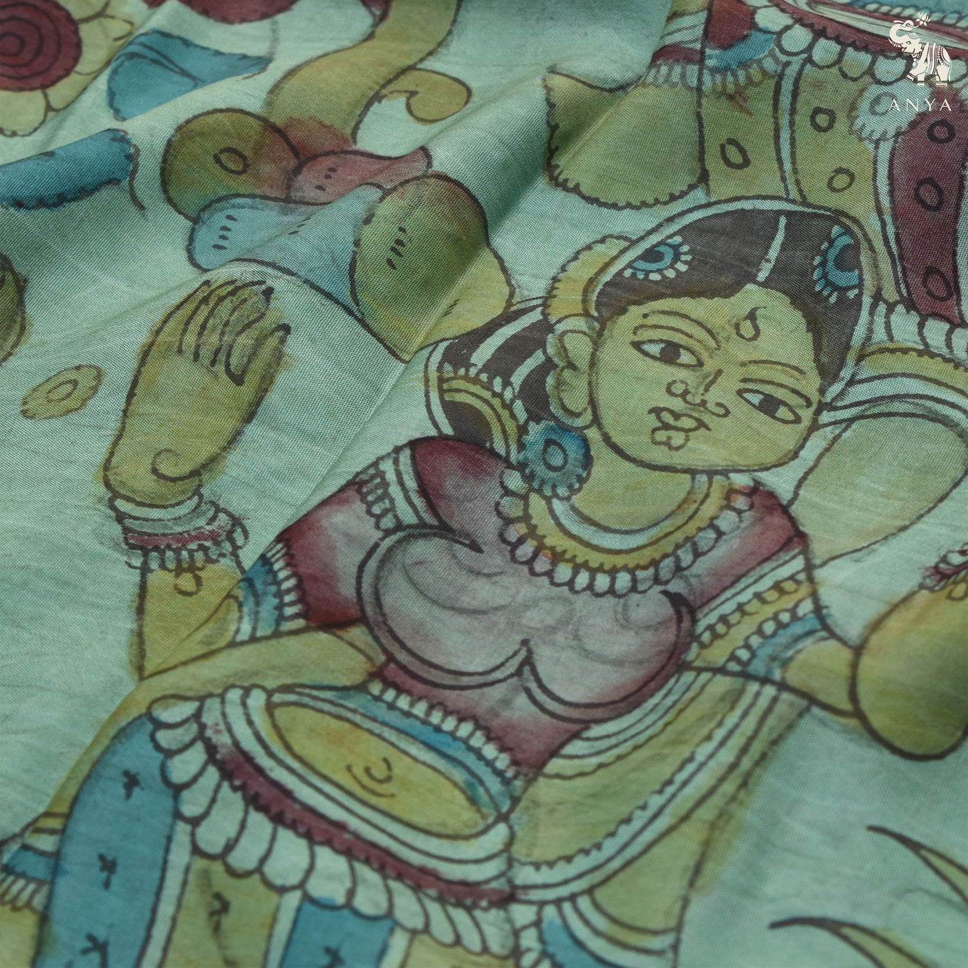 Baby Blue Pen Kalamkari Kanchi Silk Saree
