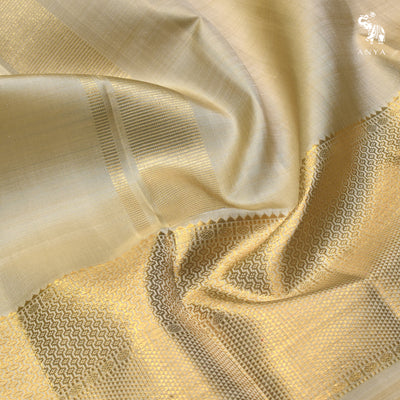 Off White Kanchi Silk Dhoti with Golden Getti Long Border Design