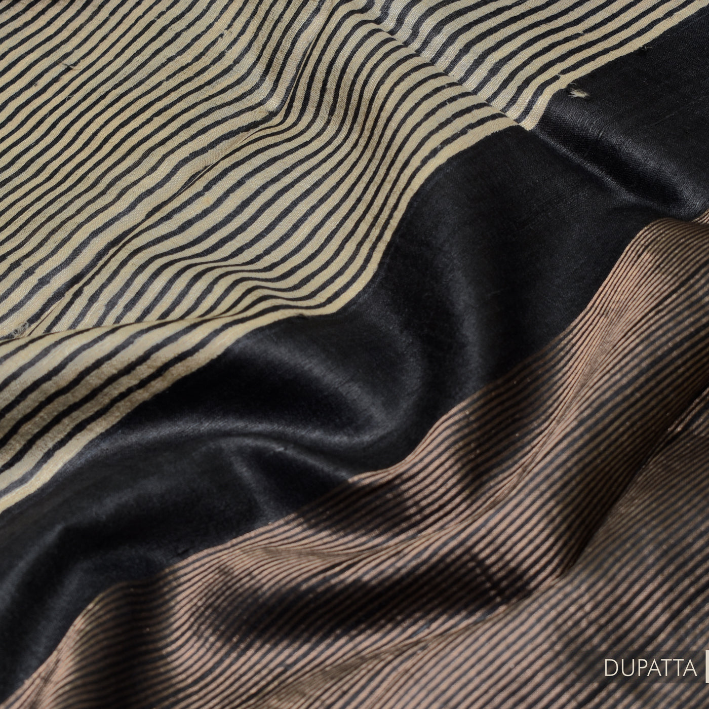 Black Tussar Silk Salwar with Black and Off White Stripes Dupatta