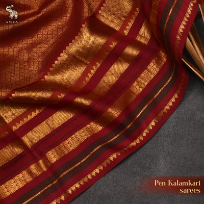 Lotus Pink Pen Kalamkari Kanchi Silk Saree with Kanchi Arakku Getti Self Pallu