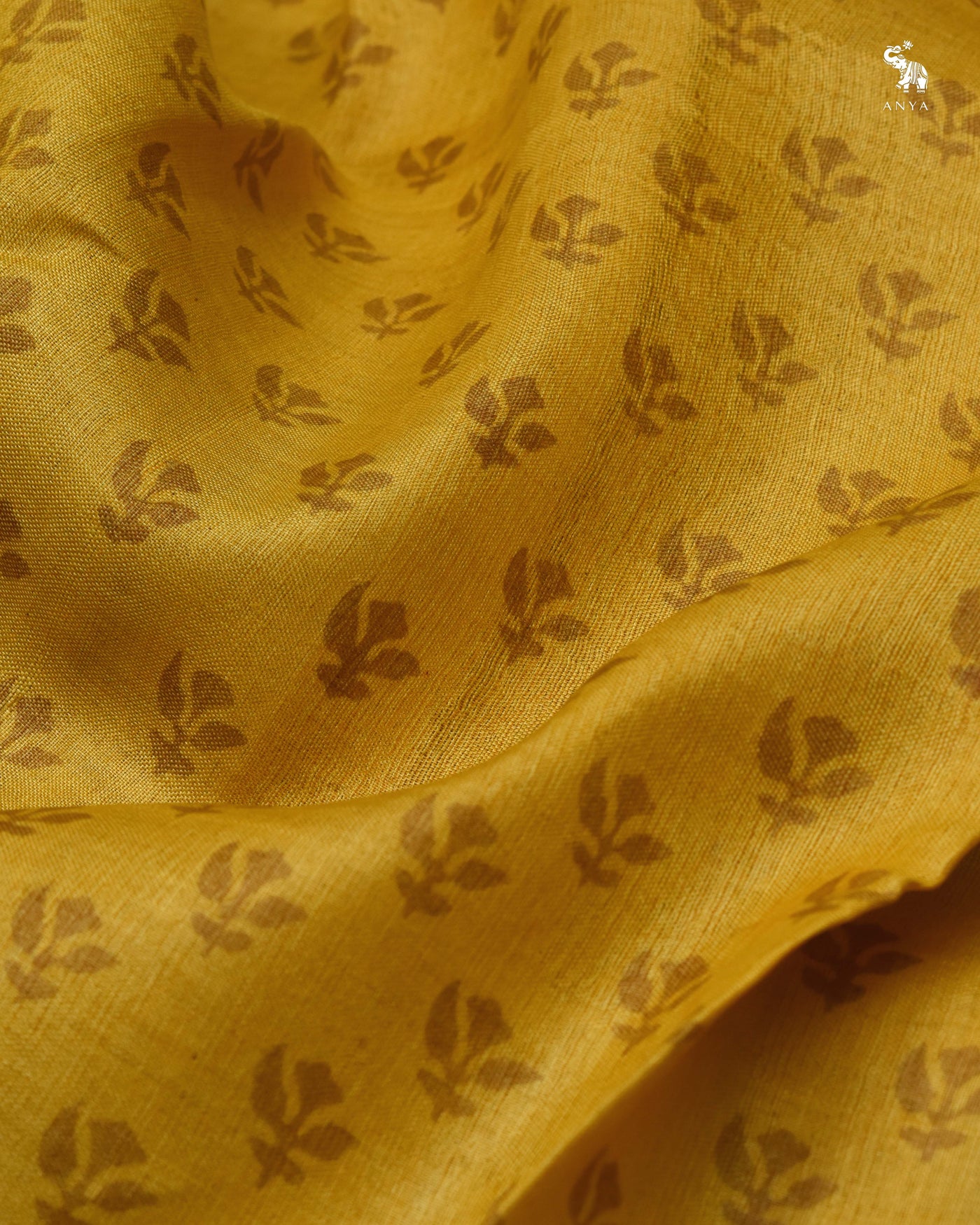 Mustard Tussar Silk Saree with Printed Design