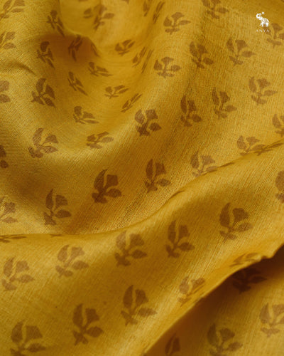 Mustard Tussar Silk Saree with Printed Design