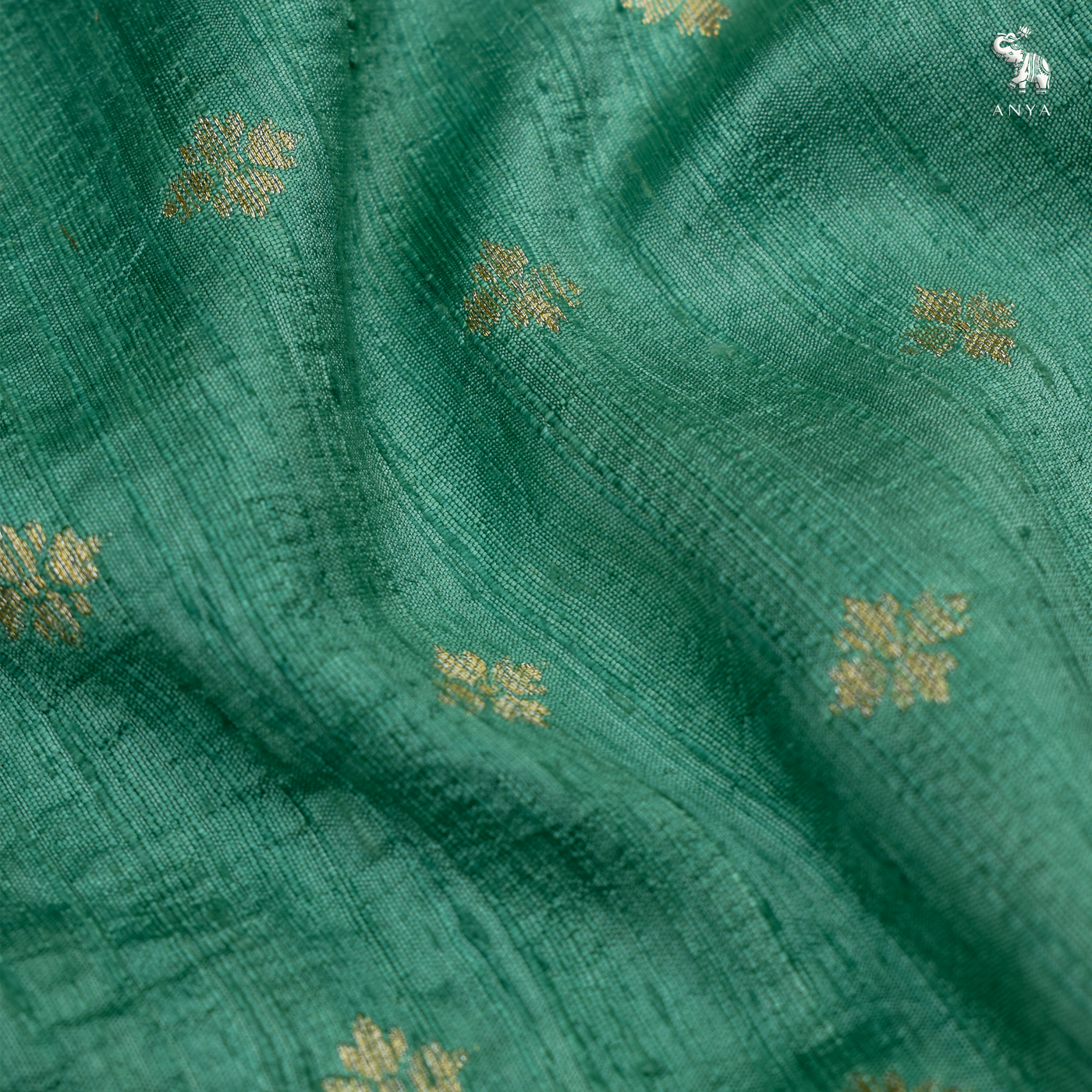 Rexona Green Banarasi Tussar Raw Silk Fabric with Diamond Butta Design