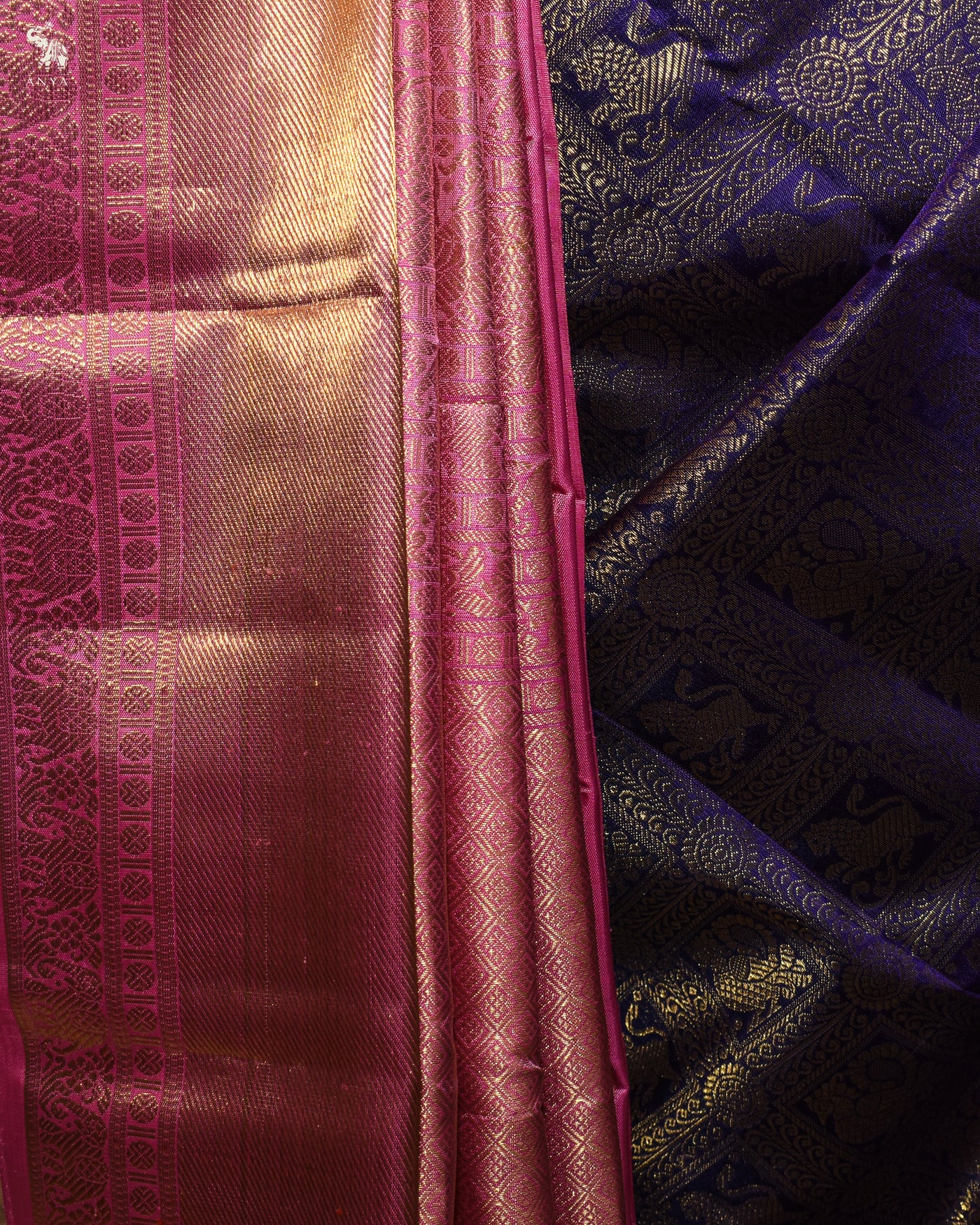 Navy Blue Kanchipuram Silk Saree with Square Zari Butta Design