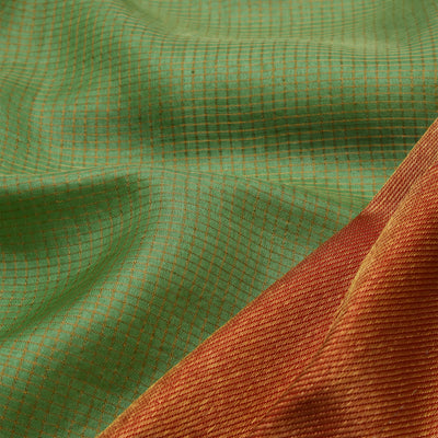 Apple Green Zari Checks Tussar Silk Saree with Arakku Thakkali Kanchi Silk Pallu and Blouse