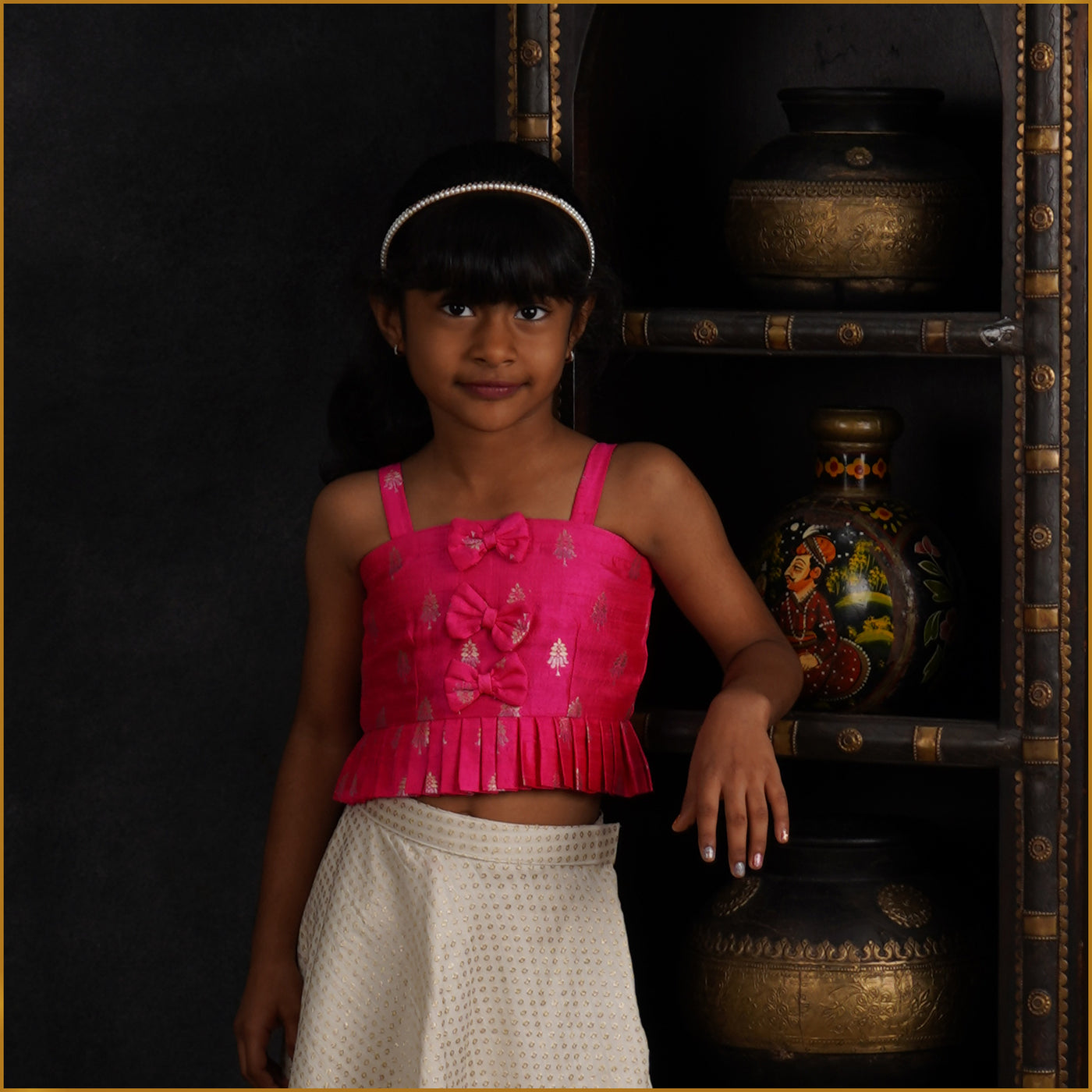 Festive Pink Banaras Skirt and Top
