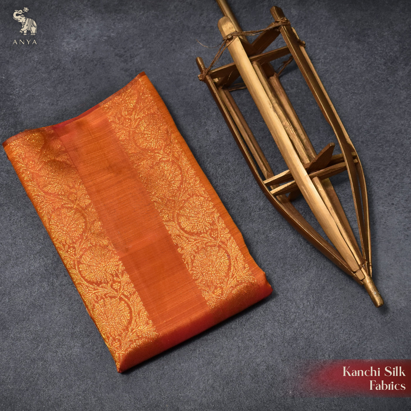 Rust Kanchi Silk Fabric with Kodi Creeper Design