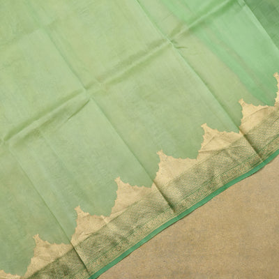 Apple Green Organza Saree with Horizontal Zari Stripes Design