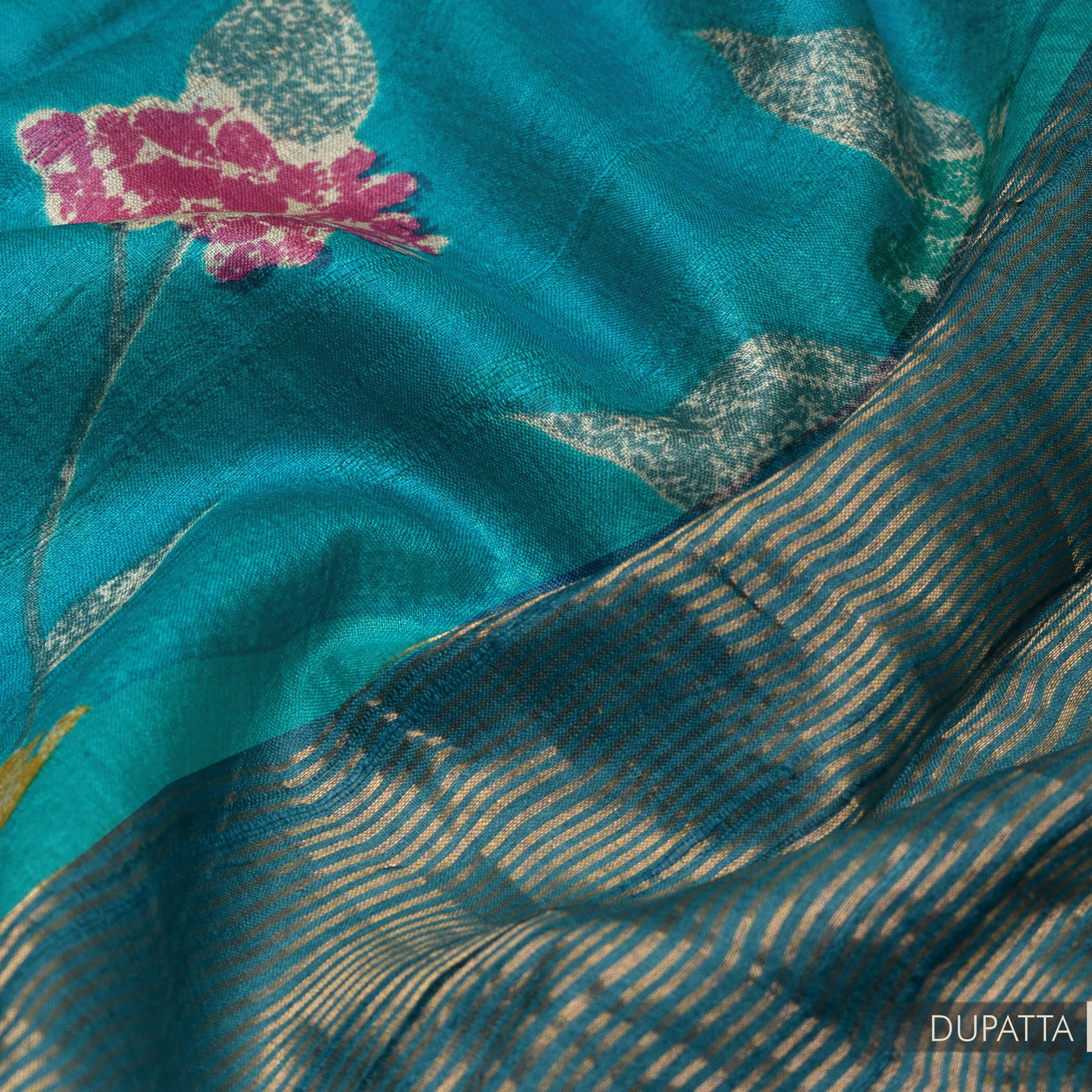 Blue Tussar Silk Salwar with Blue Floral Print Dupatta