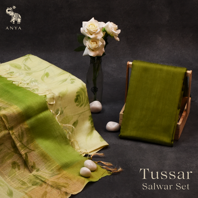 Light Green Tussar Silk Salwar with Floral Design