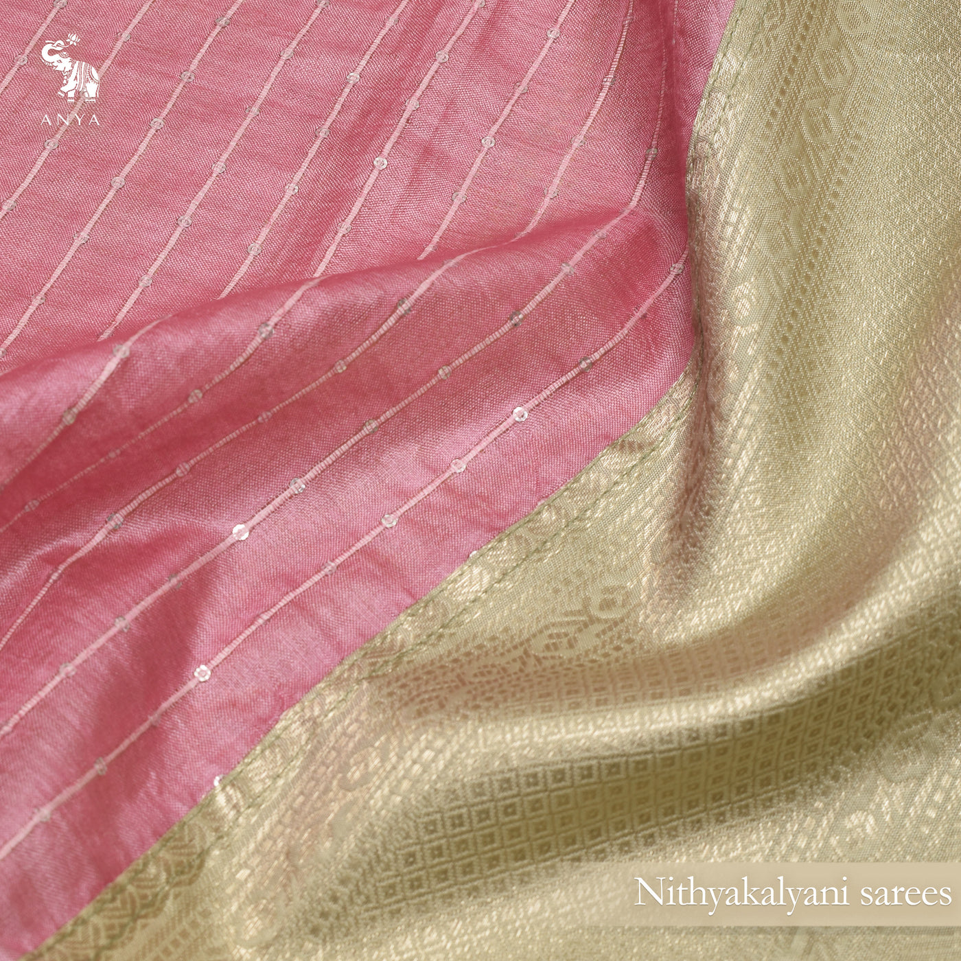 Lotus Pink Tussar Sequins Saree with Off White Getti Self Pallu