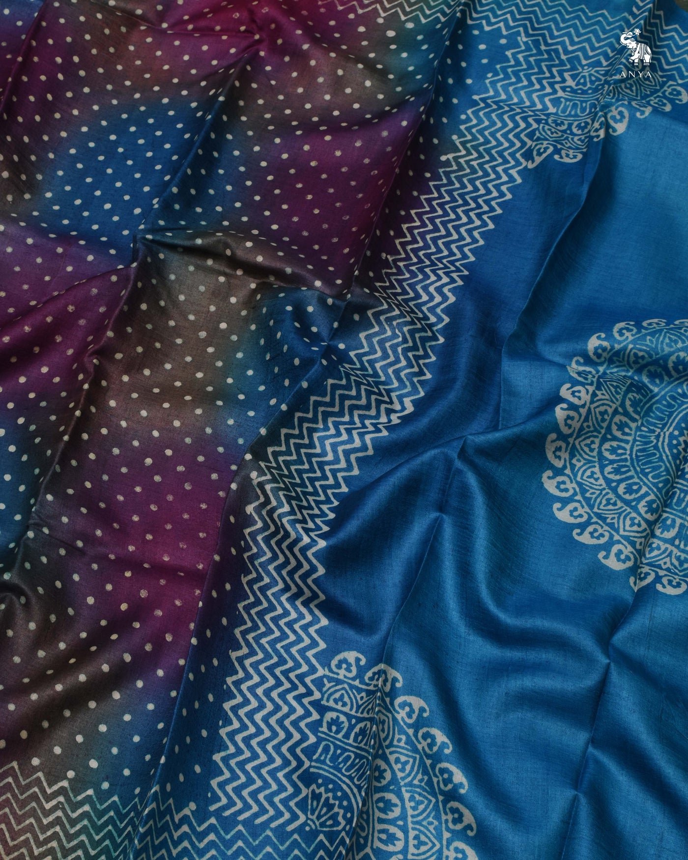 Multicolor Tussar Silk Saree with Dots Design