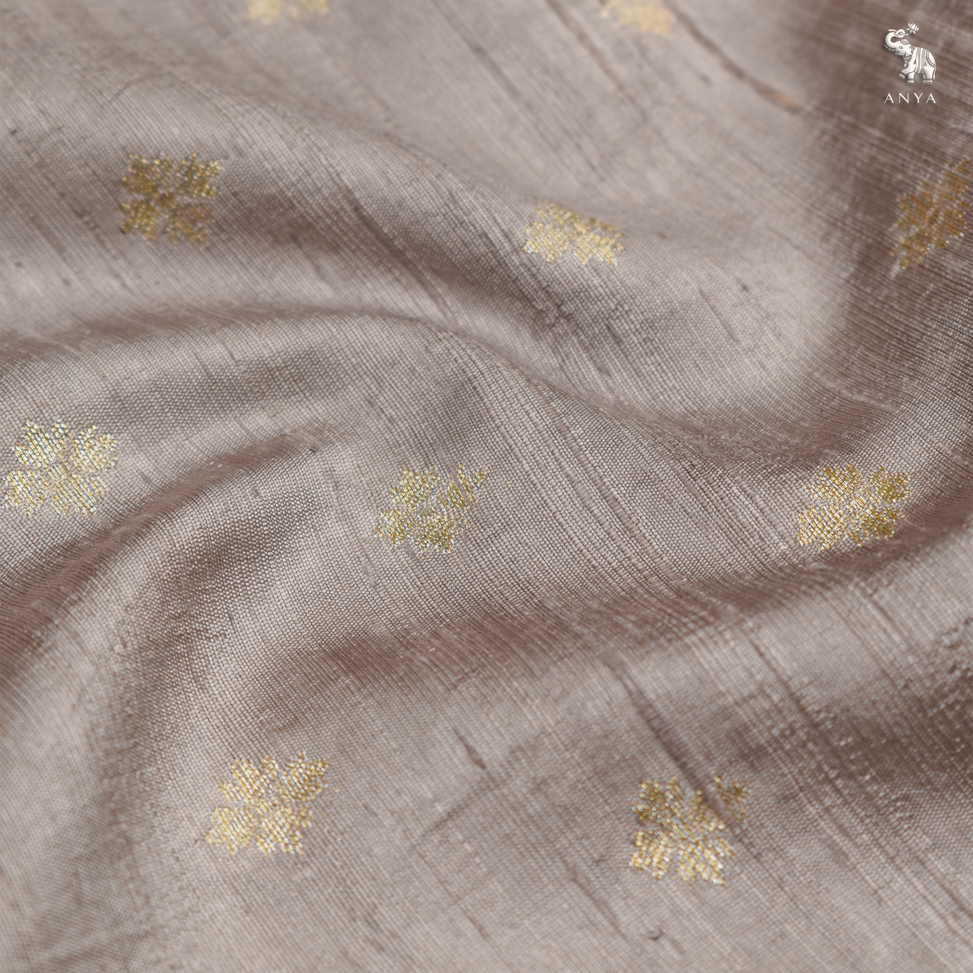 Grey Banarasi Tussar Raw Silk Fabric with Small Flower Butta Design