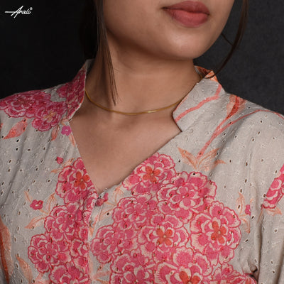 Grey with Peach Hakoba Cotton Kurti