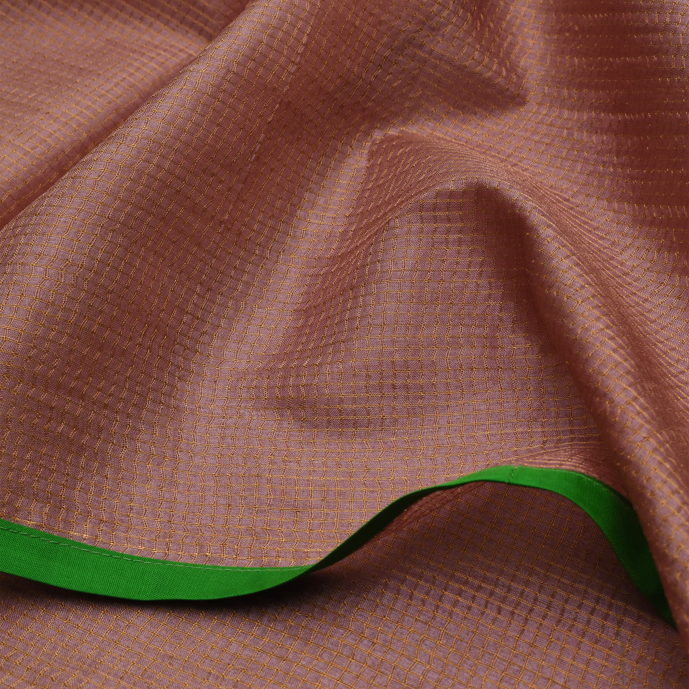 Onion Pink Zari Checks Tussar Silk Saree with Alli Green Kanchi Silk Pallu and Blouse