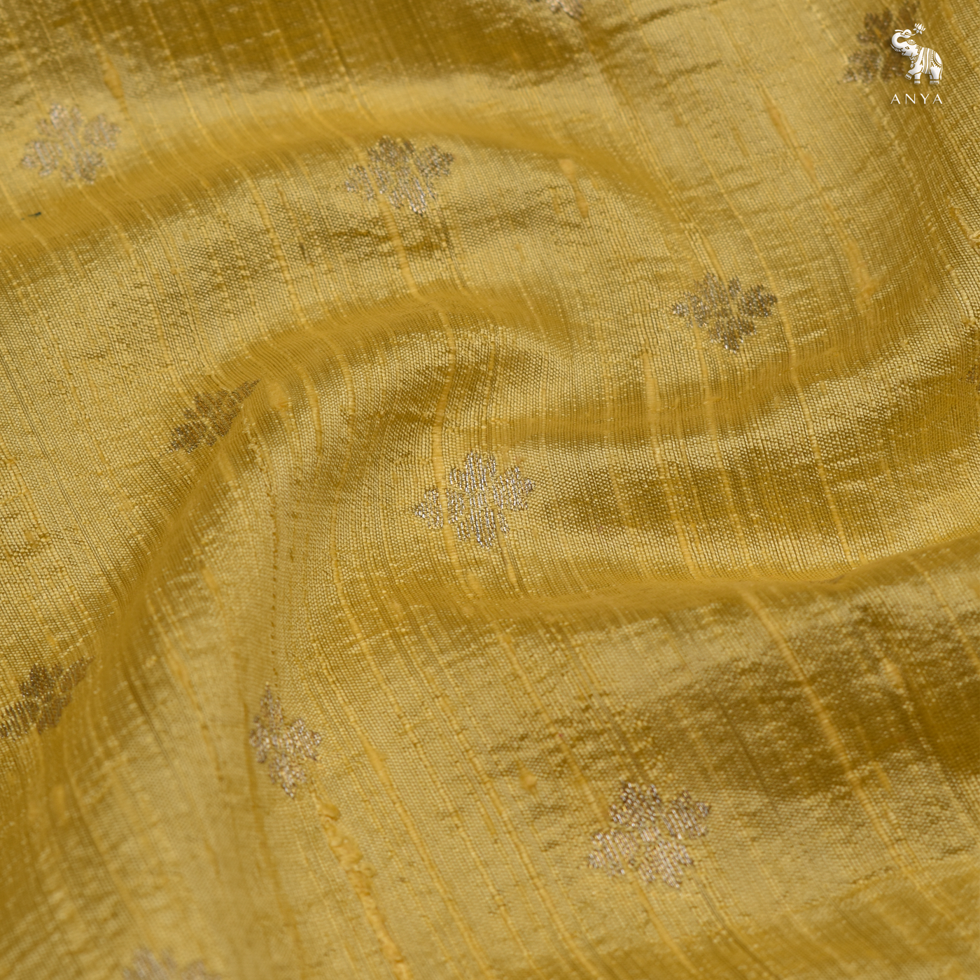 Yellow Banarasi Tussar Raw Silk Fabric with Flower Butta Design