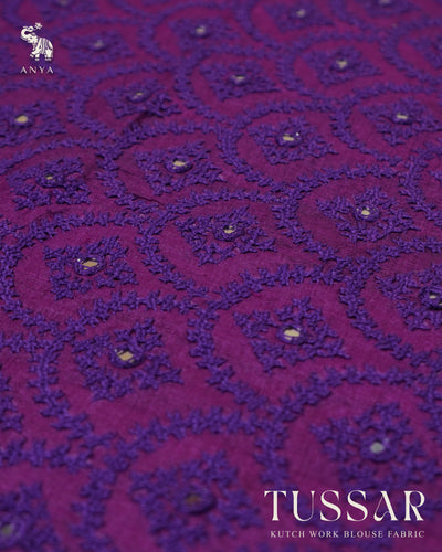 Violet Tussar Kutch Work Blouse Fabric