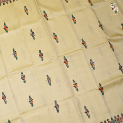 Off White Madhubani Kanchi Silk Saree
