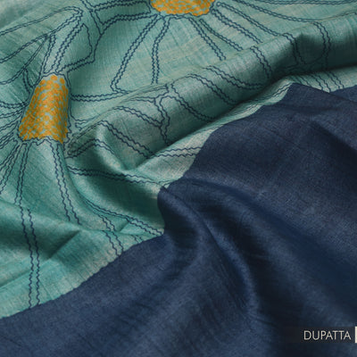 Blue Tussar Silk Salwar with Blue Floral Print Dupatta