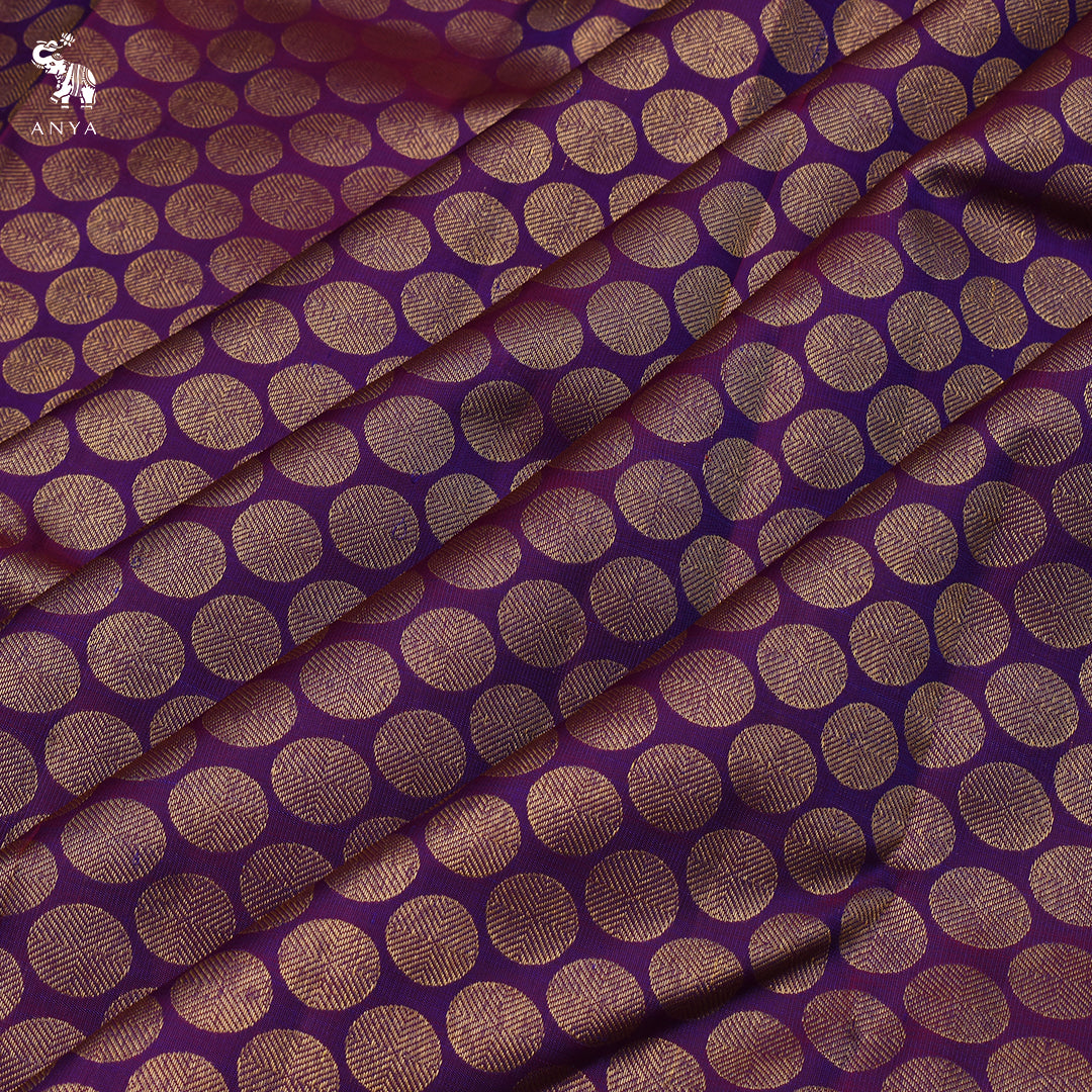 Magenta Kanchi Silk Fabric with Coin Butta Design