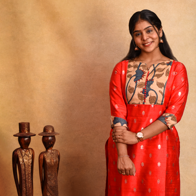 Red Banarasi Tussar Raw Silk Kurti