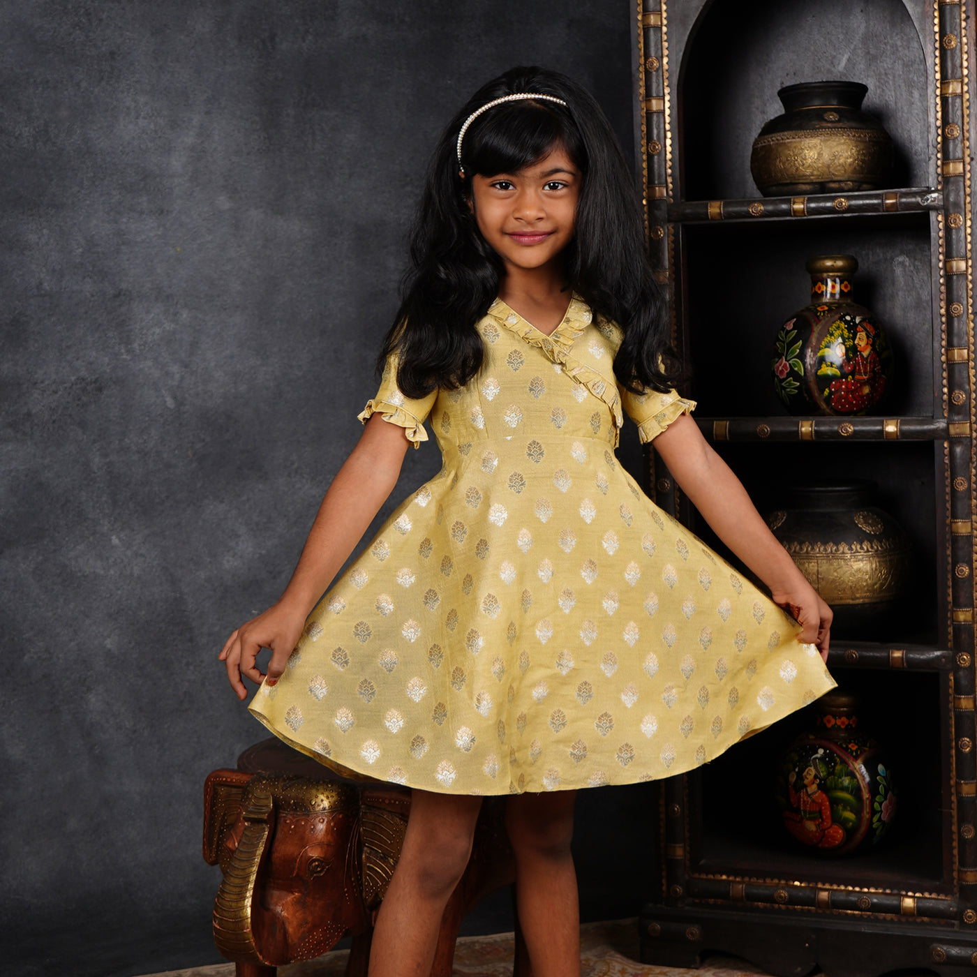 Yellow Ruffled Banarasi Dress