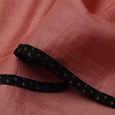 Pink Zari Checks Tussar Silk Saree with Black Kanchi Silk Pallu and Blouse