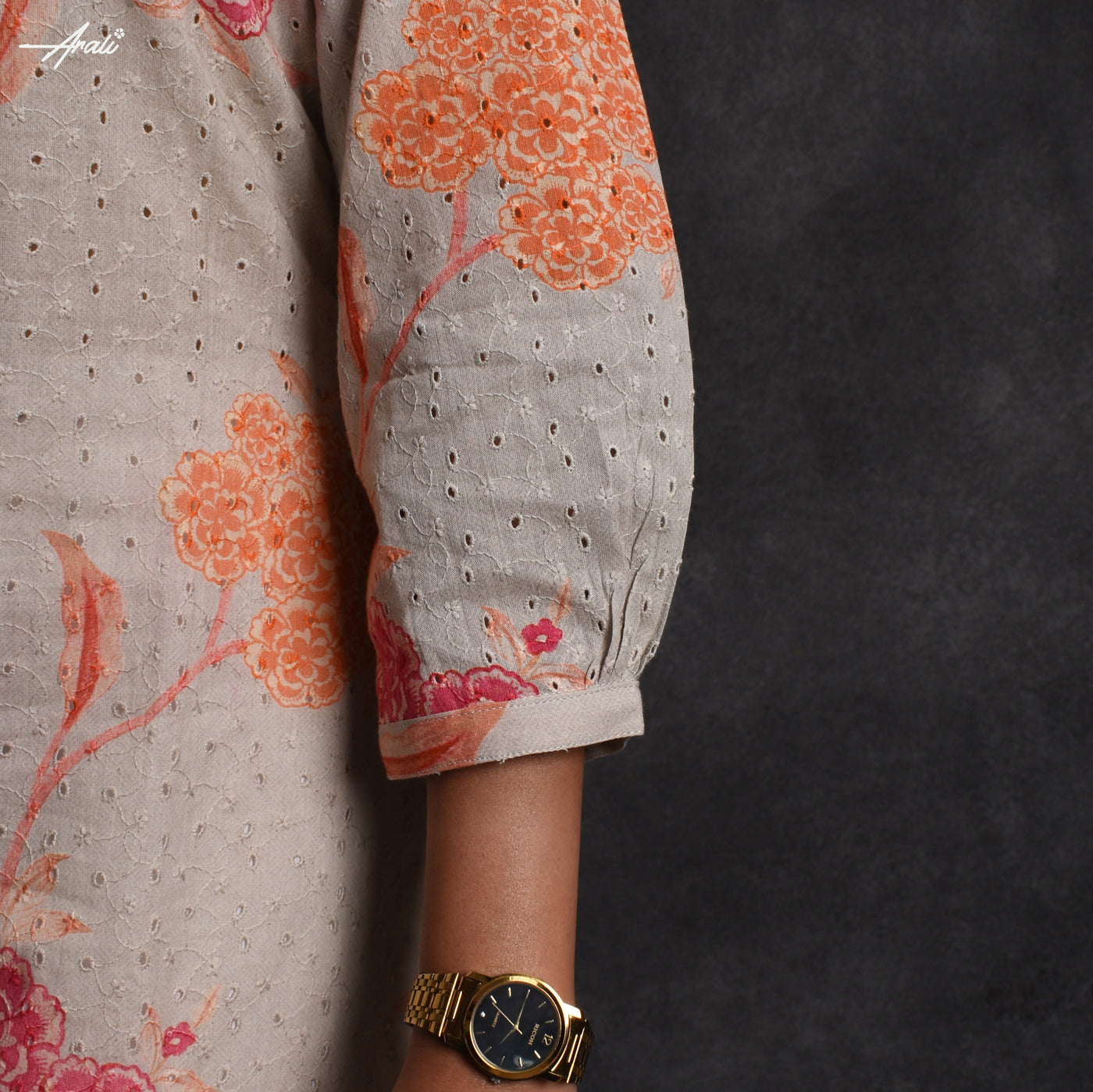 Grey with Peach Hakoba Cotton Kurti