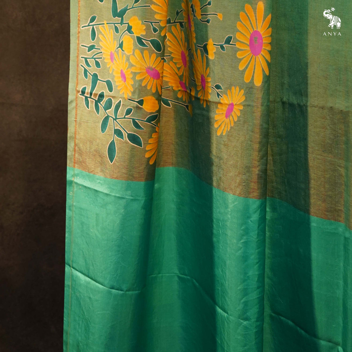 Pastel Green Printed Kanchi Silk Saree with Flower Print Design