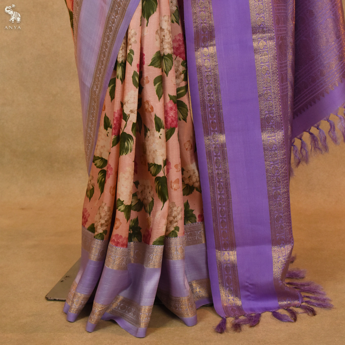 Pink Printed Kanchi Silk Saree with Floral Print Design