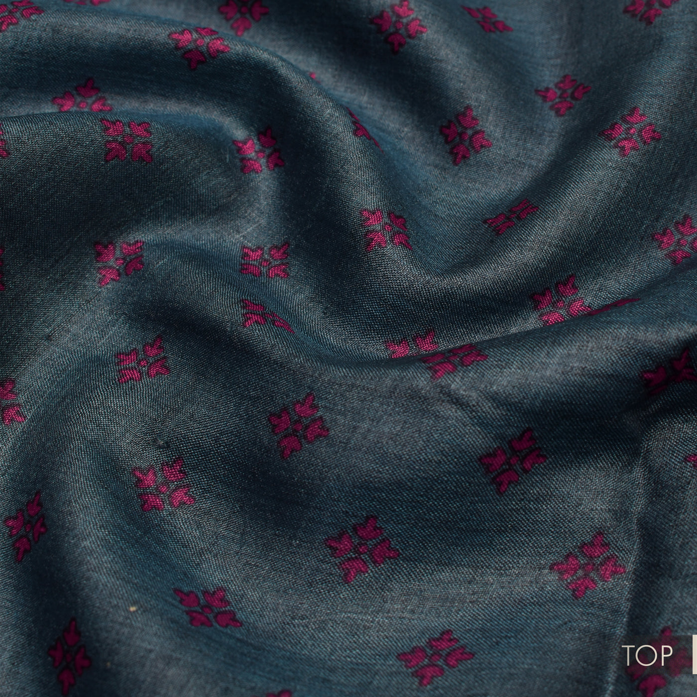 Blue Tussar Silk Salwar with Magenta Floral Print Dupatta