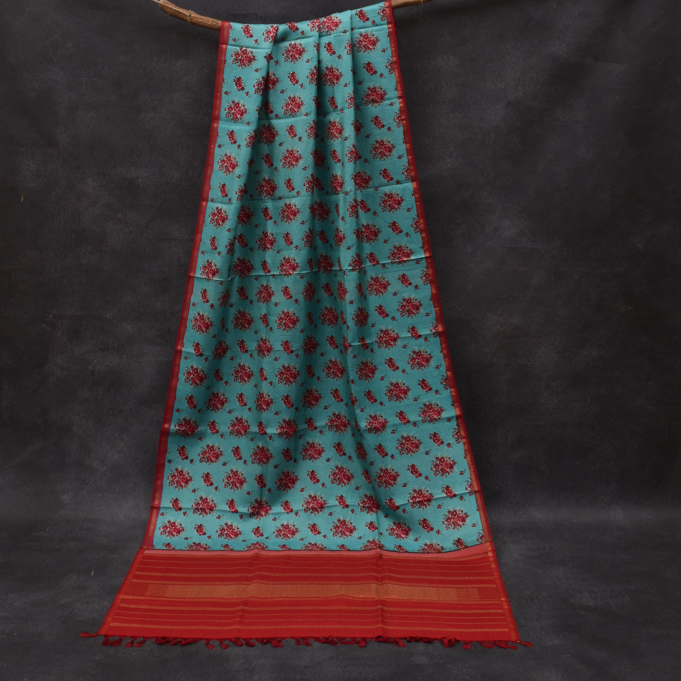 Rexona Floral Printed Kanchi Silk Dupatta with Arakku Thakkali Seer Border Design