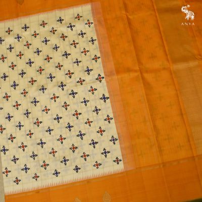 Off White Madhubani Kanchi Silk Saree