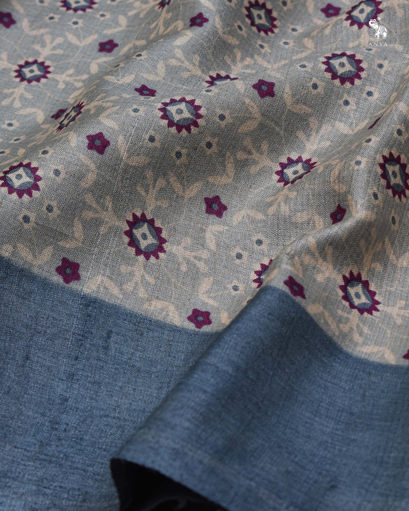 Grey Tussar Silk Saree with Printed Design