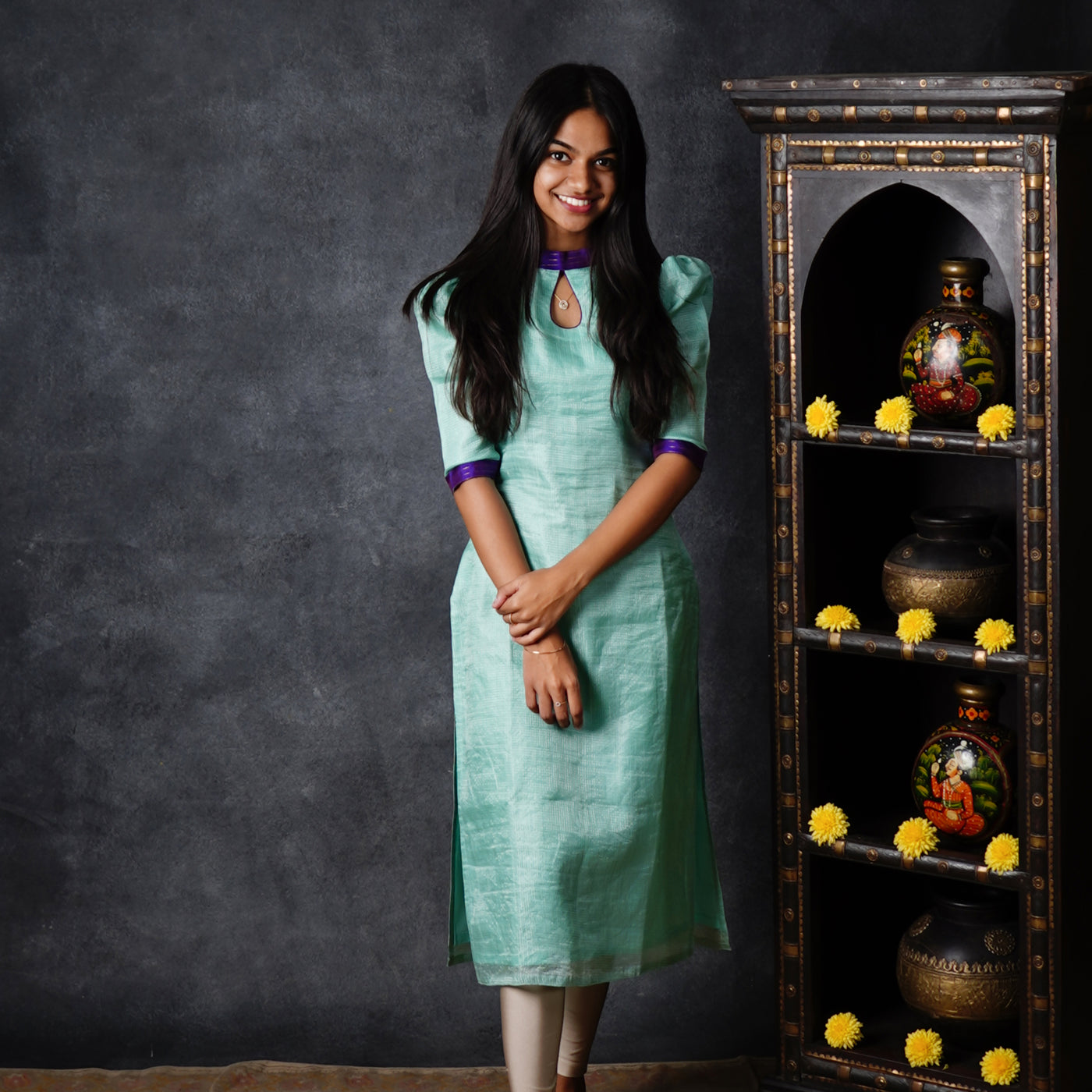 Turquoise Blue Tussar Kurti