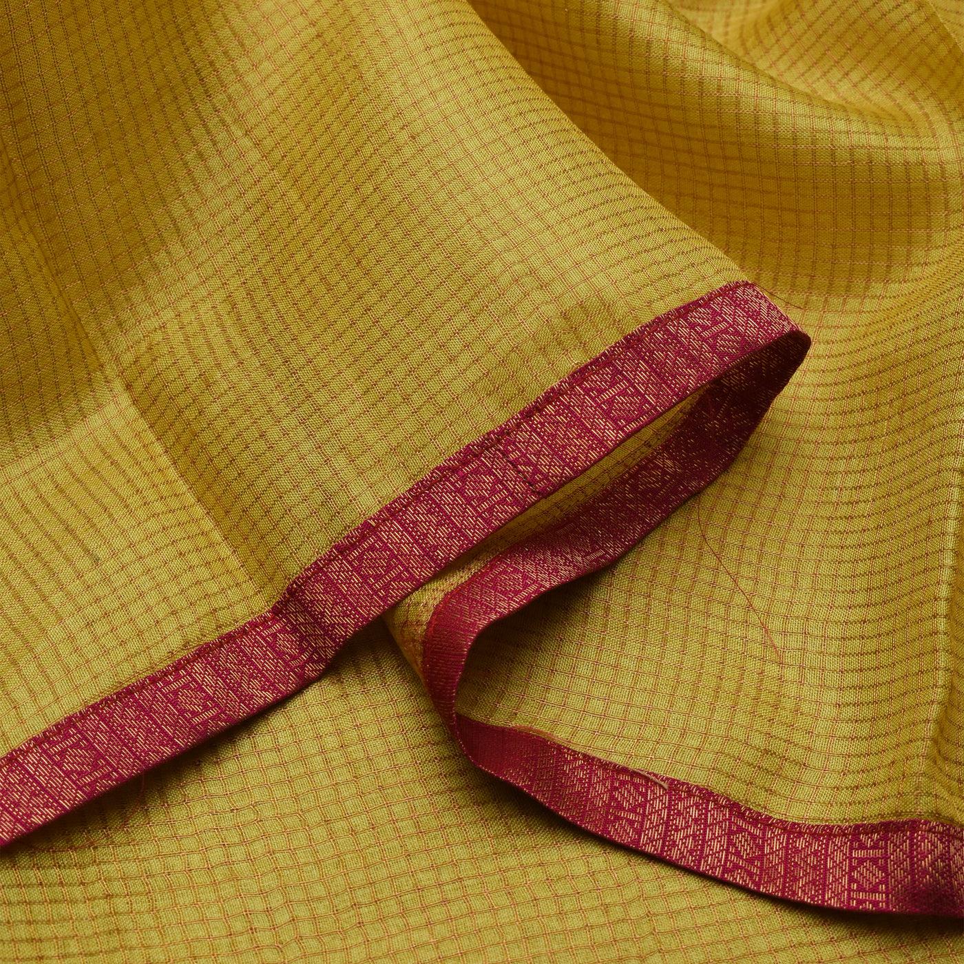 Yellow Zari Checks Tussar Silk Saree with Rani Arakku Kanchi Silk Pallu and Blouse