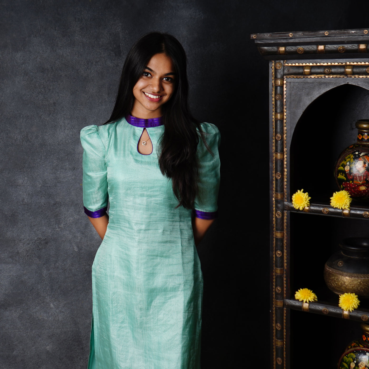 Turquoise Blue Tussar Kurti