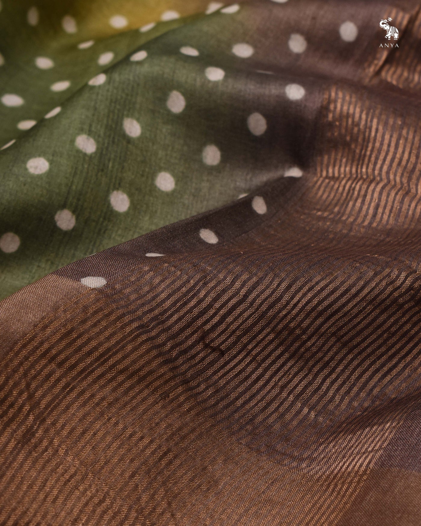 Green Multicolor Tussar Silk Saree with Dots Design