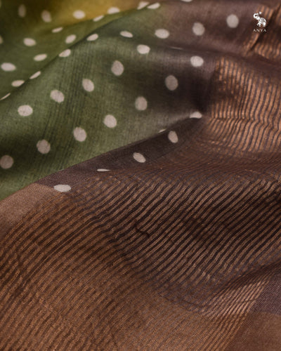 Green Multicolor Tussar Silk Saree with Dots Design