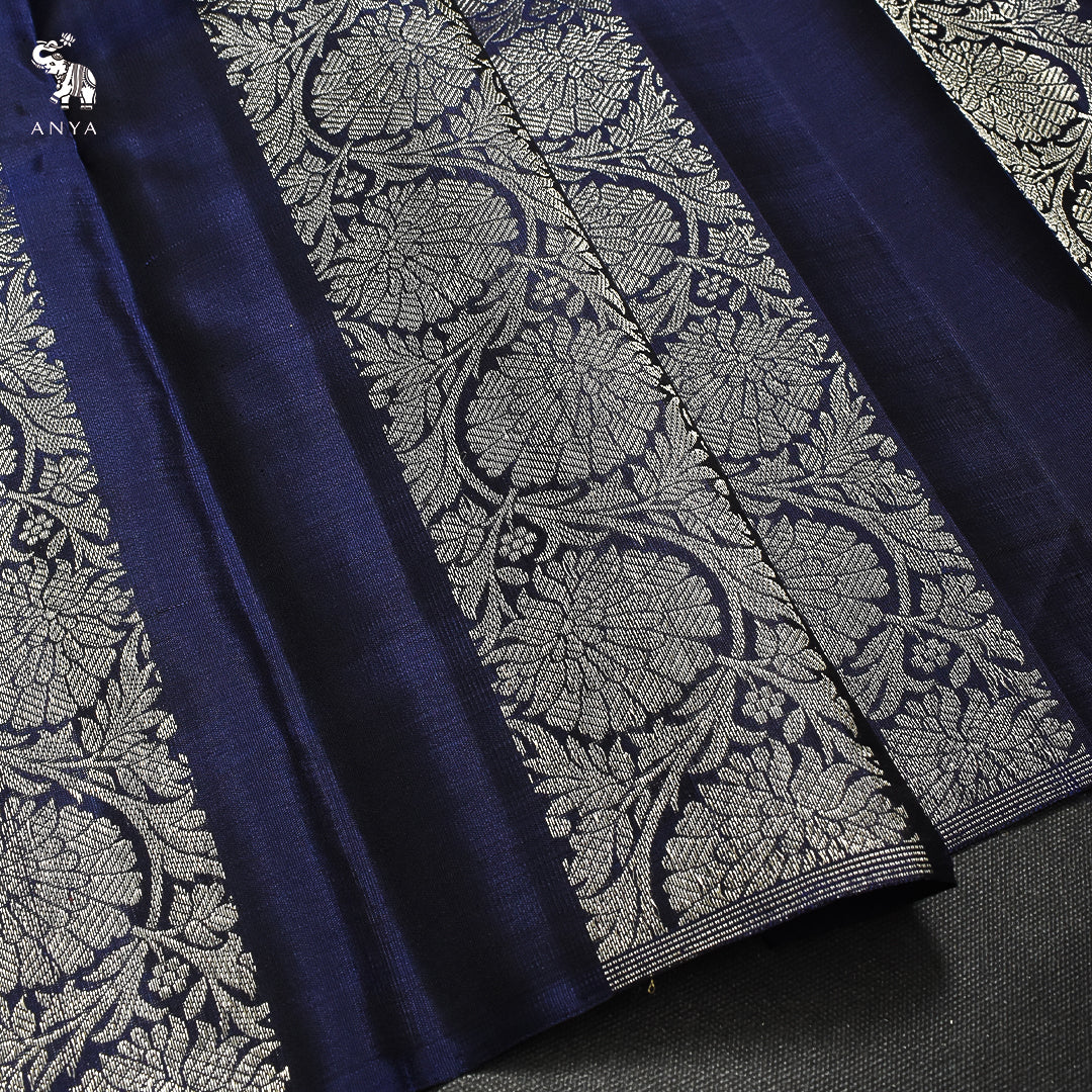 Navy Blue Kanchi Silk Fabric with Kodi Creeper Design