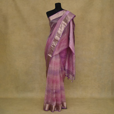 Lavender Multicolour Tissue Saree with Crush Tissue Pallu
