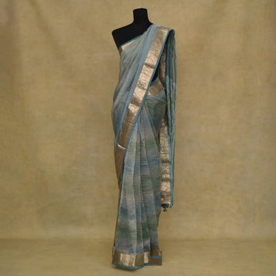 Blue Multicolour Tissue Saree with Crush Tissue Pallu