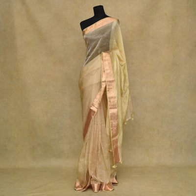Lemon Yellow Multicolour Tissue Saree with Crush Tissue Pallu