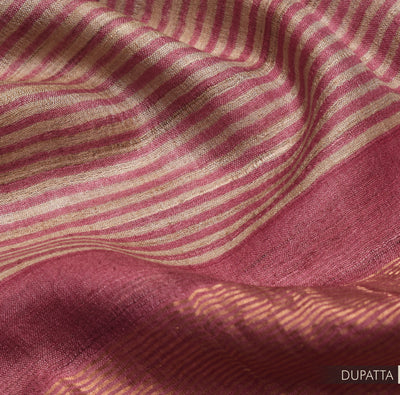 Onion Pink Tussar Silk Salwar with Off White Stripes Dupatta