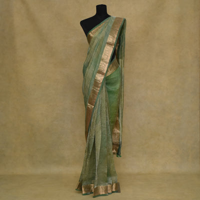 Apple Green Multicolour Tissue Saree with Crush Tissue Pallu